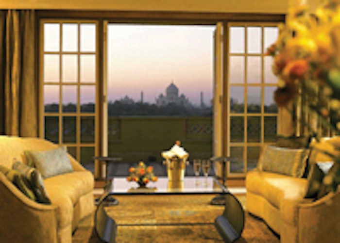 Each room at the elegant Oberoi Amarvilas, Agra in Agra, India, offers a stunning view of the Taj Mahal.