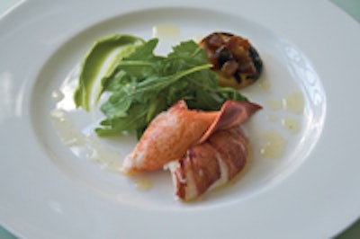 Lobster Salad With Grilled Peaches and Champagne Vanilla Bean Vinaigrette