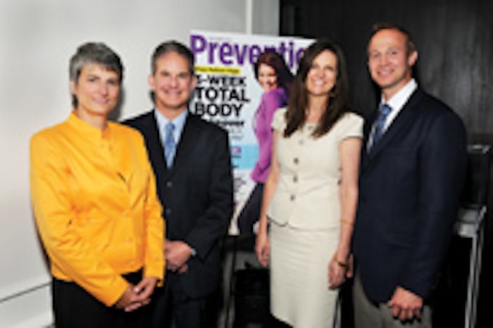 From left, Prevention editor in chief Diane Salvatore; David Bank, MD; Prevention senior vice president/publisher, Mary Murcko; and HydroPeptide president Steve Peck.