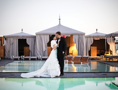 Bride and groom on SLS’ Altitude Pool Deck