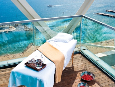 spa terrace with massage table