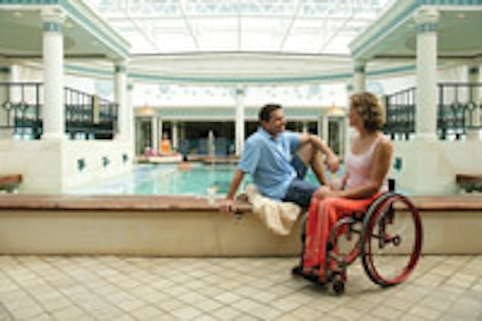 The Royal Caribbean cruise line follows the lead of the ADA accessibility guidelines for land-based facilities, resulting in leading-edge spas that are available for all clients, disabled or otherwise.