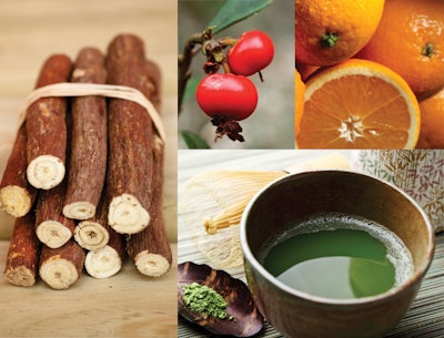 licorice, bearberry, oranges, green tea