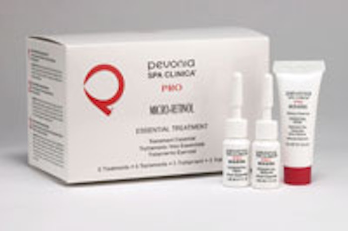 The Micro-Retinol Essential Treatment box features an advanced treatment that includes the latest technology for enhanced retinol delivery through a systematic protocol.
