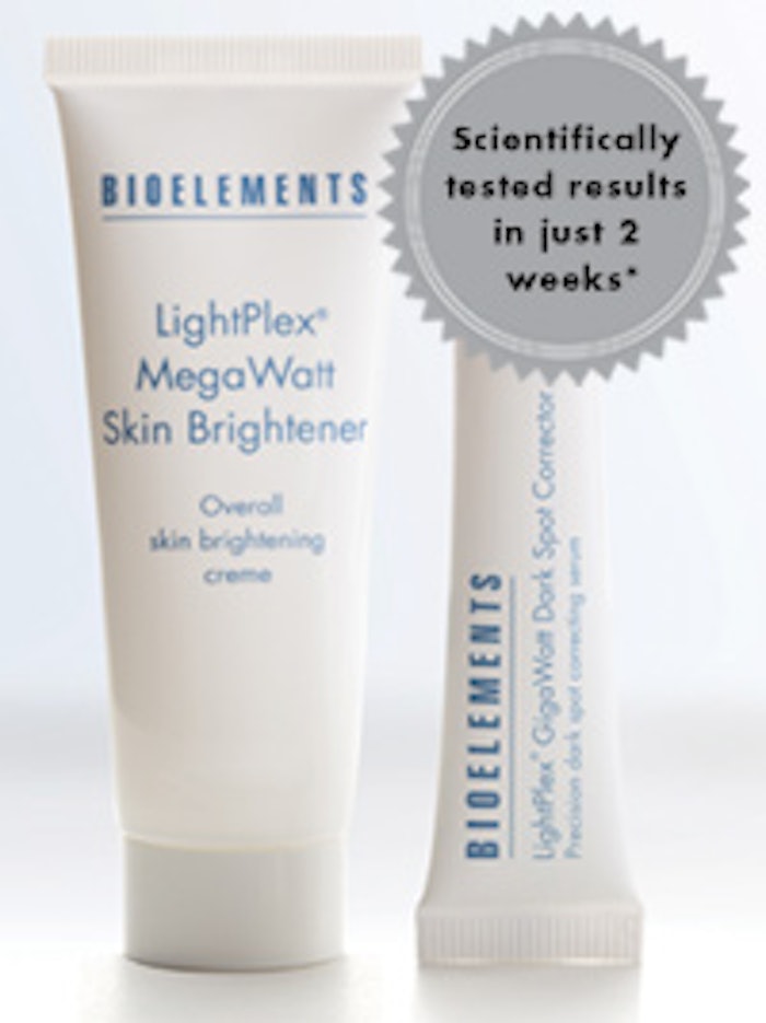 The triple-blend of skin-brighteners in new LightPlex MegaWatt Skin Brightener and GigaWatt Dark Spot Corrector all work together from different angles to interrupt tyrosinase activation and prevent the formation of pigment.