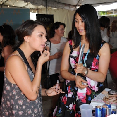 Elise Hamamoto of HydroPeptide helps Janel Parrish glam up.