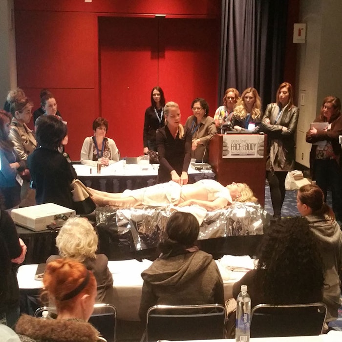 Ann Brown, of Spa Shiki, Spa Insight Solutions and Saltability, gave a live demonstration of a Himalayan salt detox body wrap using an infrared warming blanket.