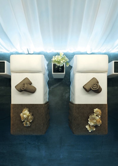 Pink is actually a calm version of red. It makes skin tones look great, so a neutral color with a pink undertone is wonderful for dressing rooms and around mirrors where clients will be looking at themselves. Conversely, yellows and oranges make skin tones look bad, but are effective in small quantities to energize a space.