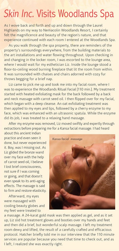 KH: Three years ago, we opened our Holistic Healing Center. Together, we look at the integration of spa and wellness. At the center, we have a holistic garden where we do garden meditation with gardening classes. There is also Sole to Soul, which combines yoga with a nature walk. At the spa, we look at every treatment as a life enhancement and a healing therapy. In 2000, we had a Feng Shui consultant come in during the redesign. They made sure that the five elements [earth, fire, wood, air and water] were properly placed in every room. There is also a crystal hanging in the ceiling in every room to clear energy and prevent negative vibrations. We also have incorporated elements of nature throughout the entire spa. We have the art that showcases the four seasons, but then we also have different woods and stones that bring nature into the spa.