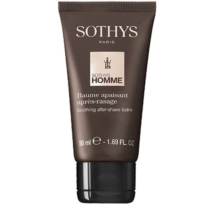Soothing After-Shave Balm Sothys 305-594-42222 www.sothys-usa.com Soothing After-Shave Balm prevents the appearance of spots caused by shaving. The balm energizes the skin with volcanic rock and hydrates with macadamia oil.