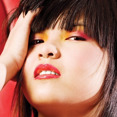 A lady wearing edgy makeup