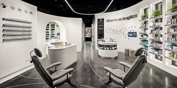 Dermalogica's newest flagship location has been designed with different textures to embody the transition of skin through treatments, while the floor's curvature mirrors Dermalogica's Face Mapping lines.