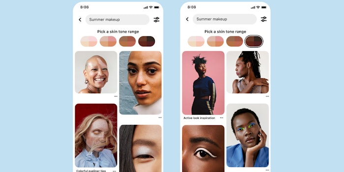 Pinterest announced that it has made updates to skin tone ranges