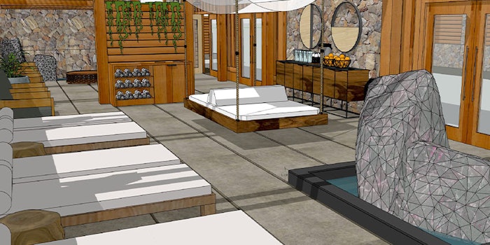 Rendering of covered patio lounge area. Photo: Rush Creek Lodge.