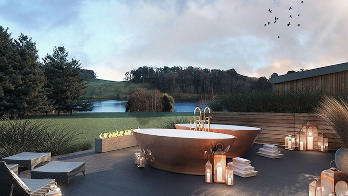 Outdoor spa with tubs