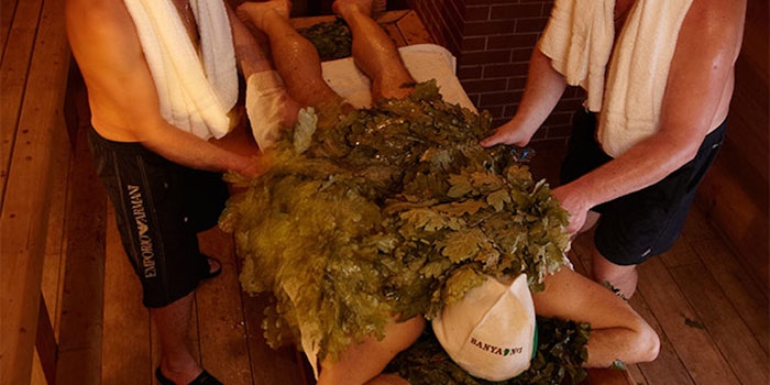 A Venik massage involves leafy bundles of birch, oak and eucalyptus. Photo: Banya No. 1.