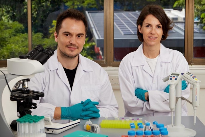 Albert Dashi, Ph.D., CSO and co-founder of Sequential Skin and Petronille Houdart, PharmD and skin care director of the Sequential lab in Singapore.
