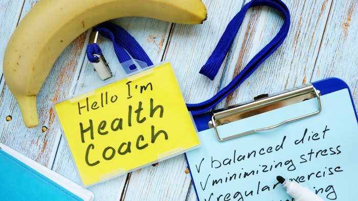health coach badge and check list with banana