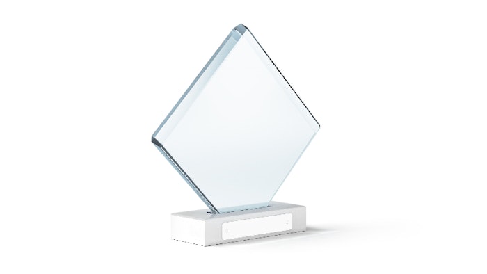glass trophy on clear marble base