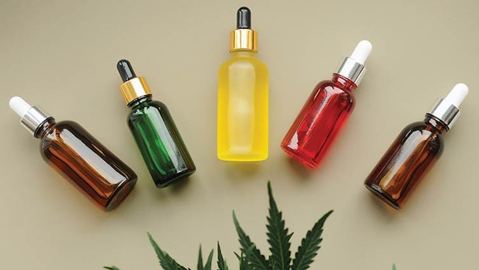 CBD spa treatments formulations in colored bottles