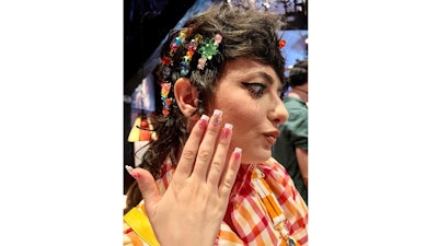 Sarah Sherman's '90s French Manicure as part of the Susan Alexandra NYFW show, nails by Holly Falcone