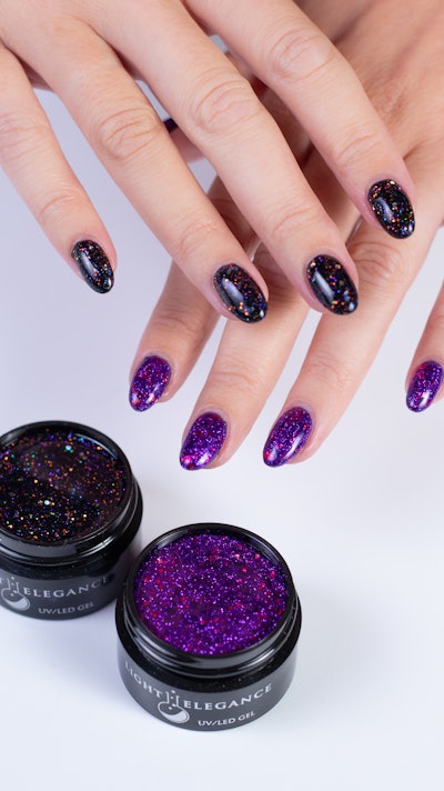 Light Elegance Glitter Gels in Black Magic and Witches Brew