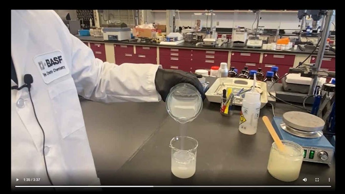 Juan Brito, applications specialist for BASF skin and sun care, demonstrated the company's Verdessence Tara (INCI: Caesalpinia Spinosa Gum) sustainable biopolymer.