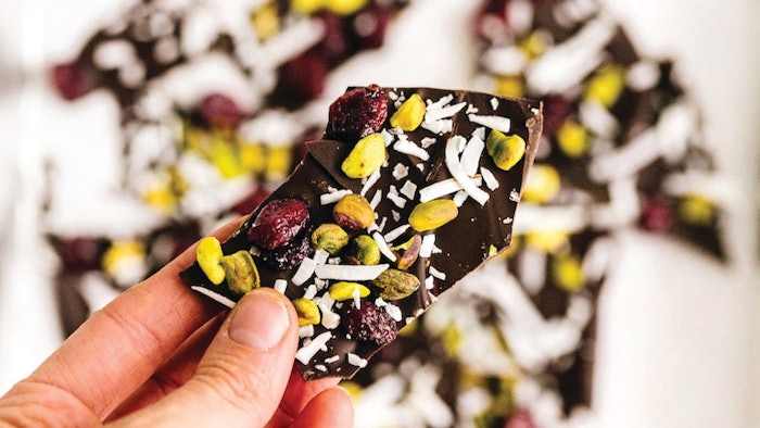 This Healthy Dark Chocolate Bark recipe from the experts at HUM Nutrition fits the bill, a perfect seasonal offering for your spa lounge, as well as any potluck.