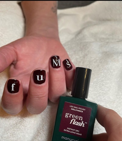 Christina Applegate's 'FU MS' nail art designed by Vanessa Sanchez McCullough