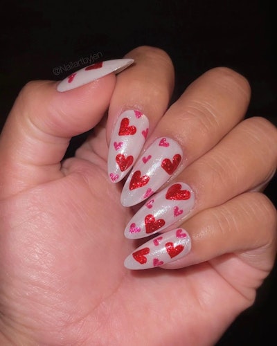 Valentine's Day glazed donut nails from Jen Flores.
