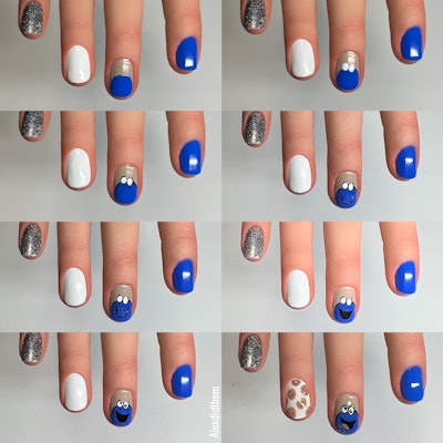 Step-by-step for Cookie Monster nail art