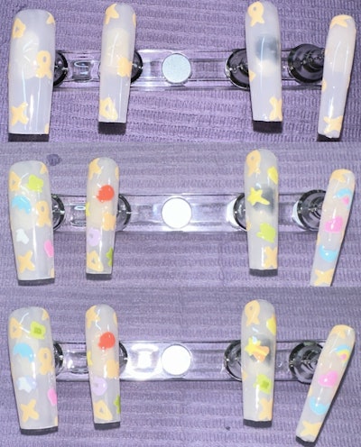 Steps 16 and 17 for cereal and marshmallow nail art.