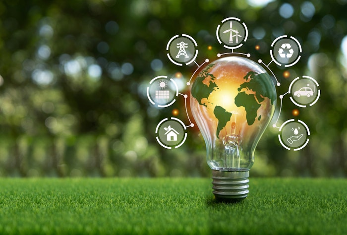 The green world map is on a light bulb that represents green energy Renewable energy that is important to the world