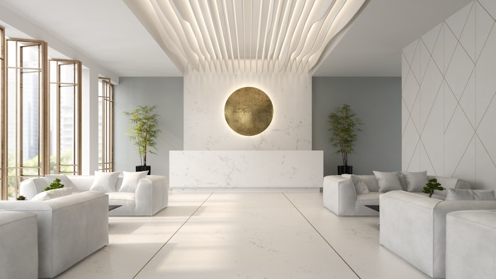 Interior of hotel and spa reception 3D illustration