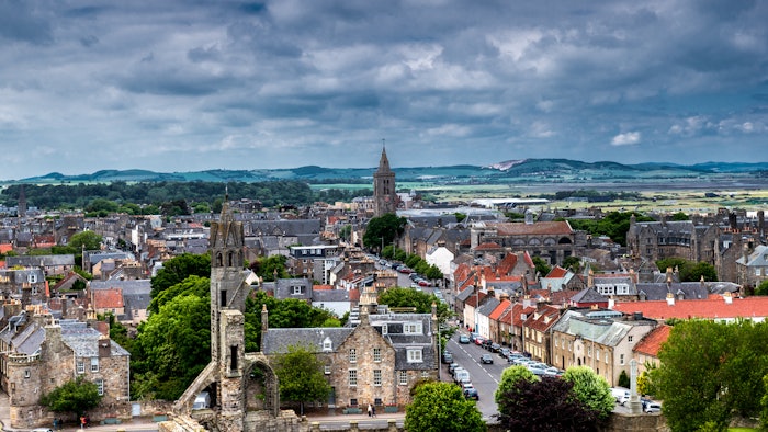 St Andrews city view from cathedral tower. Scotland