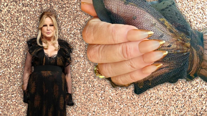 Celebrity manicurist Temeka Jackson (@customtnails1) created Jennifer Coolidge's Bronze French Tips for the Emmy Awards using products from OPI.