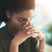 Burnout, stress and business woman in office with problem, Headache, anxiety, stress