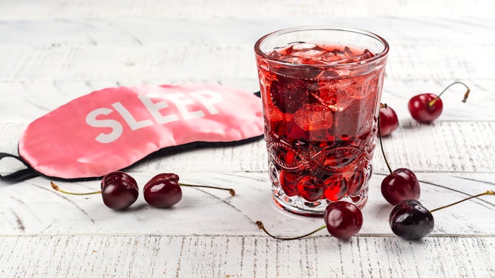 Trendy sleepy girl mocktail. Popular cherry drink for deep sleeping