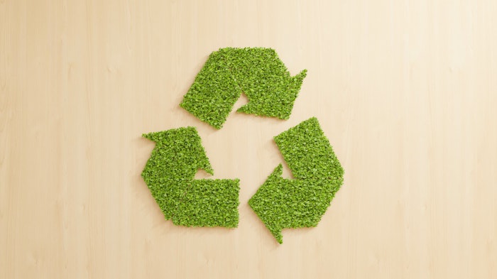 Green leaves forming recycle symbol on wooden wall background, reuse eco friendly recyclable product concept, abstract 3D rendering sustainable economy business to reduce waste on Earth