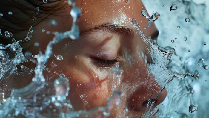 Woman getting splashed with water
