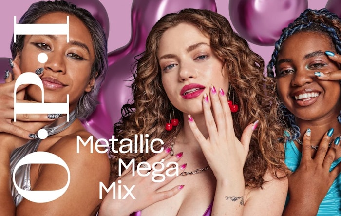 The collection features 27 total shades, including 12 liquid metals in Nail Lacquer and GelColor (limited edition), 9 exclusive metallics in long-wear Infinite Shine lacquer, and 6 glittery cyber dusts in Powder Perfection.