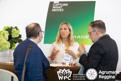 A shot of the Mane booth in action at World Perfumery Congress 2024.
