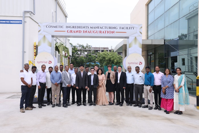 Symrise representatives in front of the cosmetic ingredients site in Chennai, India.