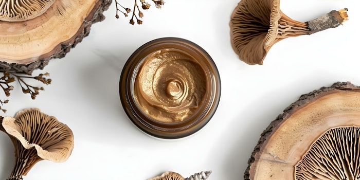 Reishi mushroom next to a skin care cream