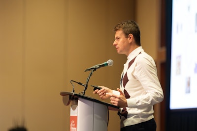 British Society of Flavourists honorary president Andrea Albertino presenting 'Have you ever thought about using these components in a chocolate flavor?'