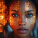 black woman digital tech projected code on her face AI generated
