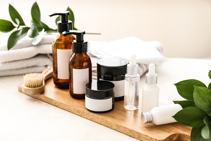 Products lined up in the spa