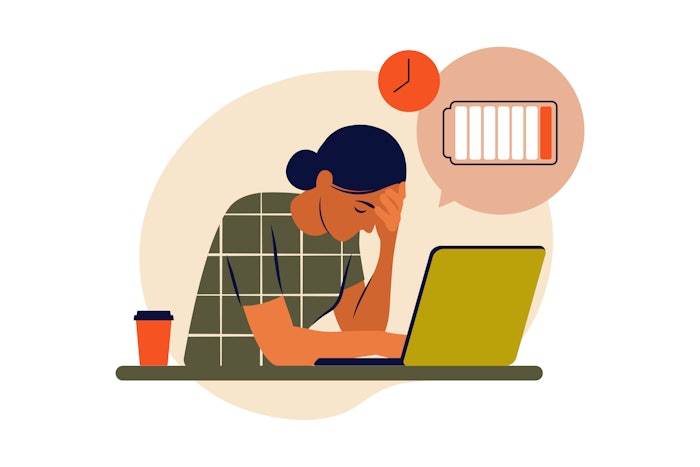 Professional burnout syndrome. Frustrated worker, mental health problems. Vector illustration. Flat