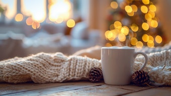 Mug with warm winter background