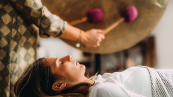 Sound Bath Therapy, Playing Gong
